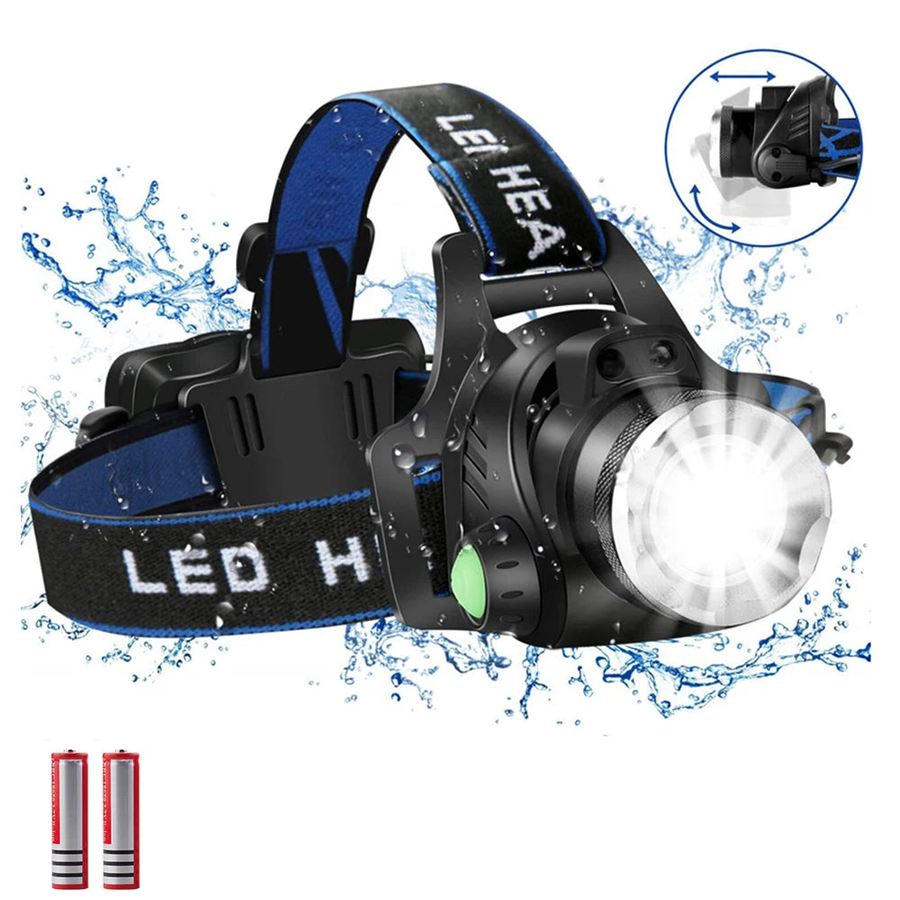 Powerful LED Headlamp Waterproof Headlight USB DC Charging Head Lamp Zoomable Head Front Light Use 18650 Battery Oasis Select Package B T6-8000 Lumen