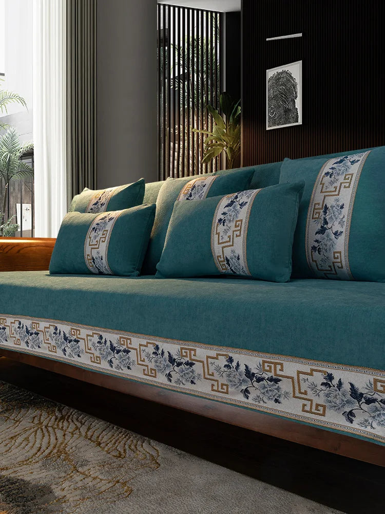 Four seasons universal high-grade solid wood non-slip new Chinese sofa cushion Nordic minimalist style back towel couch cover Oasis Select
