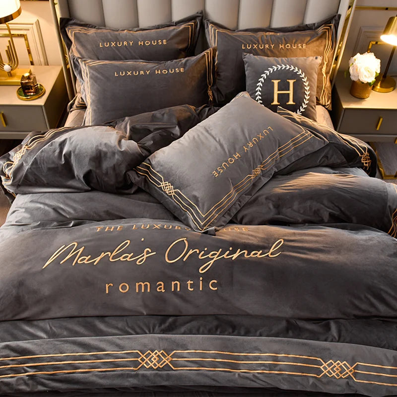 Coral fleece winter thick and warm double-sided flannel light luxury bed milk fleece four-piece suit bedding set Oasis Select
