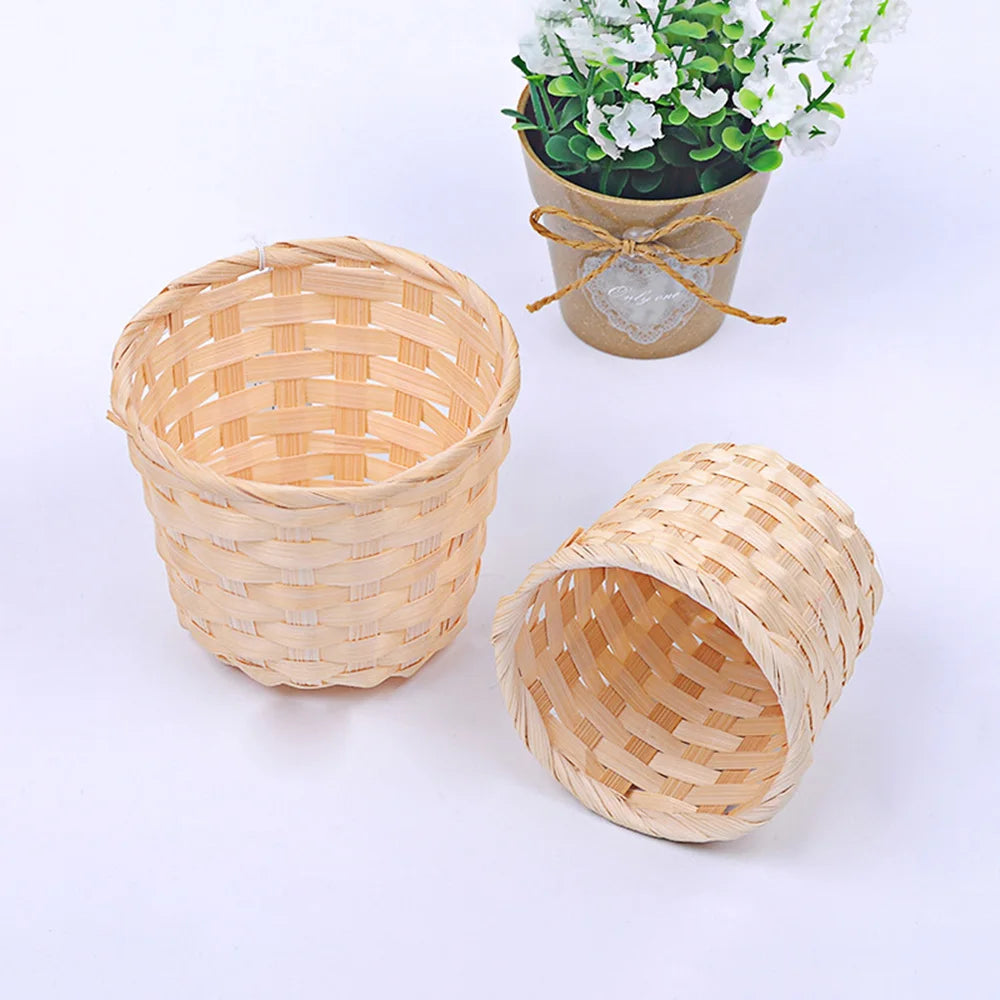 New Handmade Bamboo Garden Flower Pot Wicker Basket Straw Patchwork Wicker Rattan Seagrass Storage Organizer Nursery Pots Oasis Select