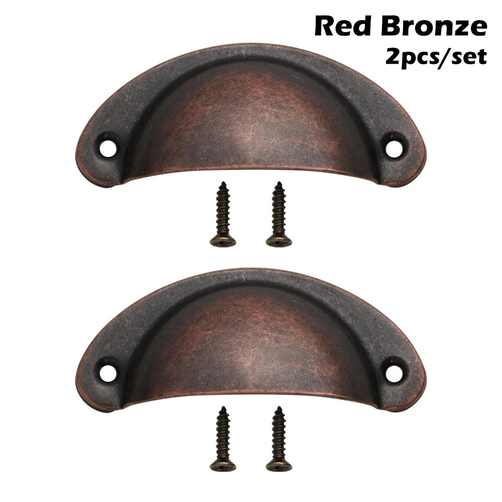 2PCS Antique Brass Shell Pull Handles Retro Iron Wardrobe Door 98MM Furniture Hardware Fittings Kitchen Drawer Knobs Cabinet Oasis Select B-red bronze