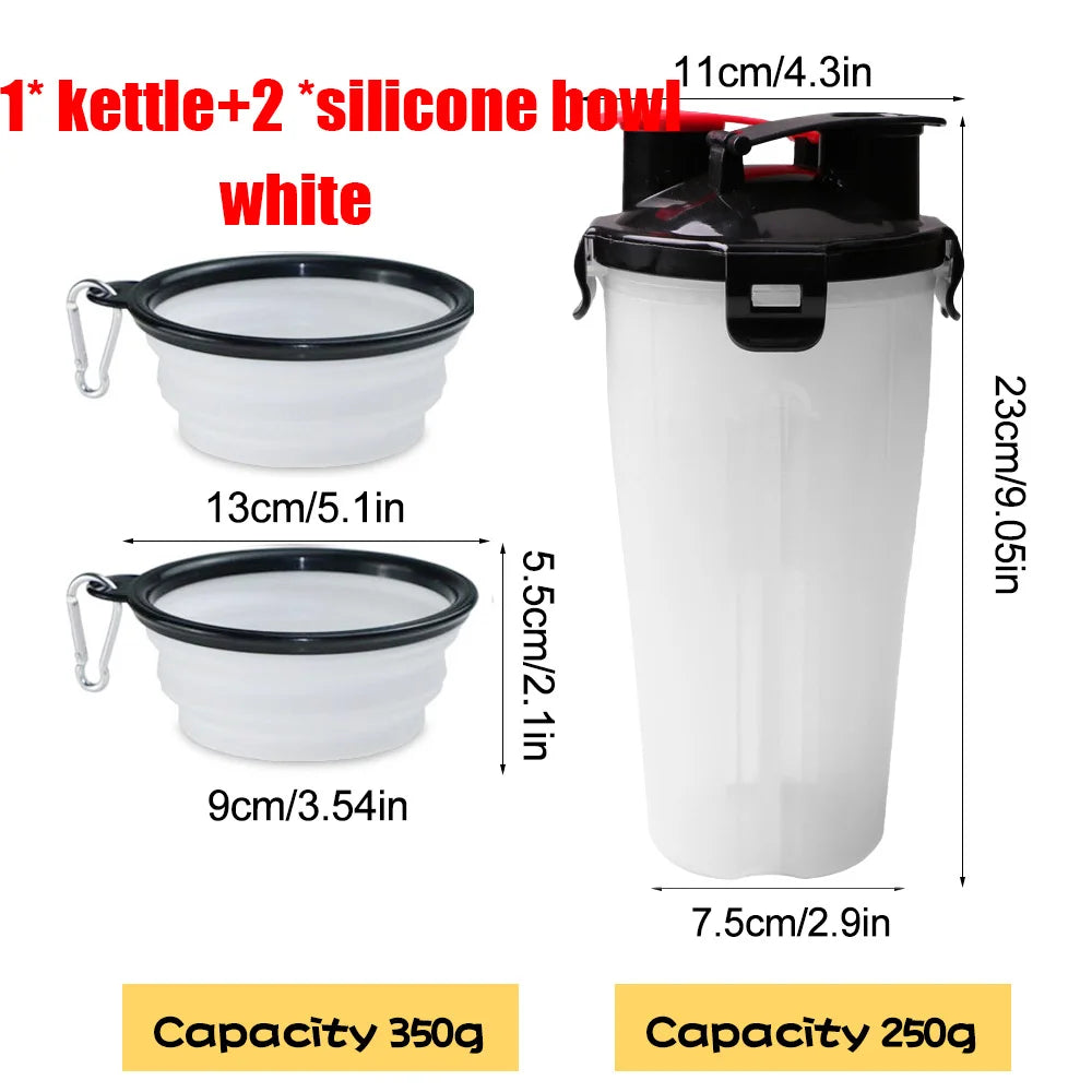 2-in-1 Portable Pet Water & Food Container with Folding Bowl Pet Travel Feeder Oasis Select WHITE