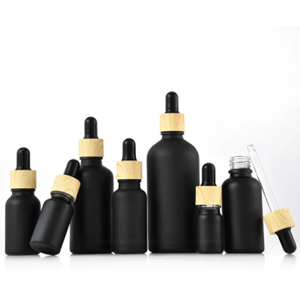 Frosted Black Glass Dropper Bottles Refillable 5–100ml