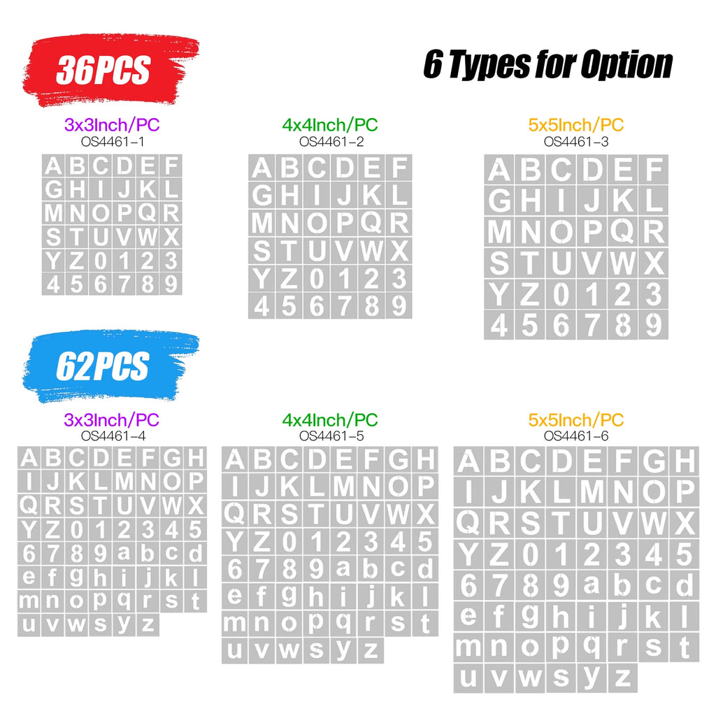 62pcs 5 Inch Letter and Number Stencils Reusable Washable Alphabet Stencils Environment-friendly PET Art Craft Templates Oasis Select