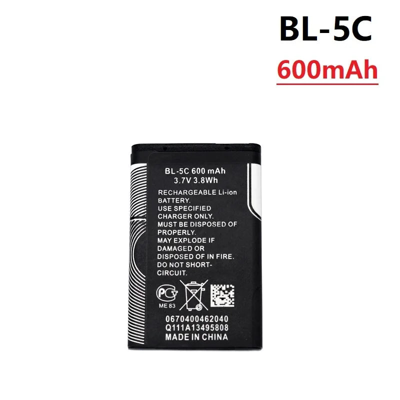 1Pcs 3.7V 1020mAh Battery BL-5C BL5C BL 5C Rechargeable Batteries For Nokia 2112 2118 2255 2270 2280 2300 2600 2610 3125 3230 Oasis Select Gold