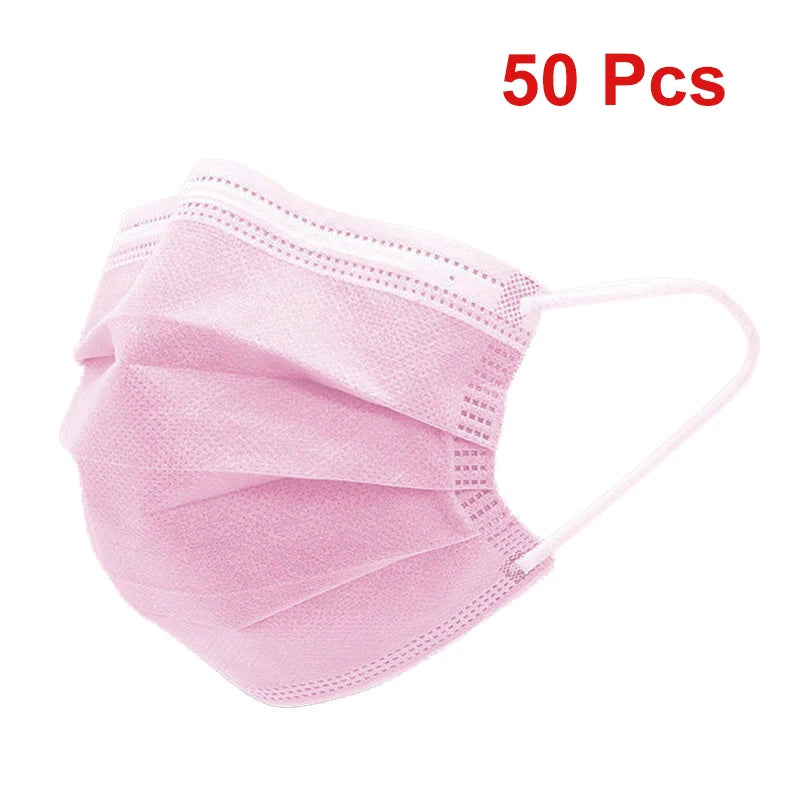 Masks 3-layer Mask Face Masks Melt Blown Cloth Disposable Anti-Dust Protective Masks Earloops Mouth Mask Black Mascarillas Oasis Select 50 Pcs Pink