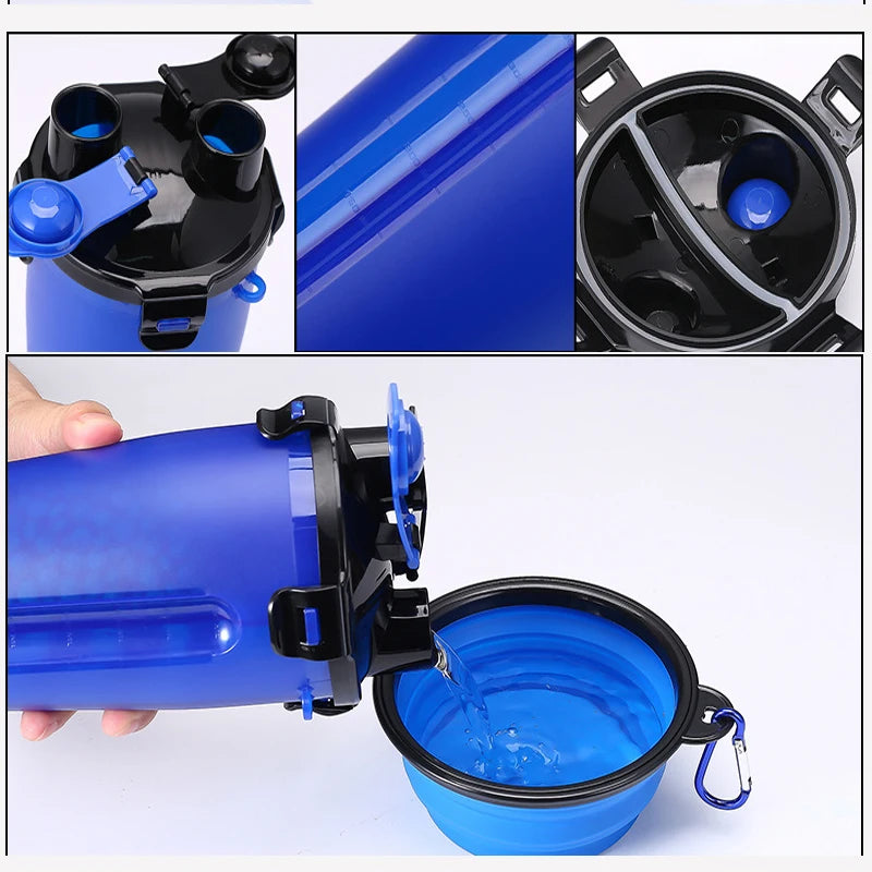 2-in-1 Portable Pet Food & Water Bottle with Folding Bowl Travel Pet Feeder Oasis Select