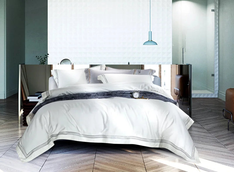 120s long-staple cotton satin cotton light luxury quilt cover four-piece high-end hotel European-style cotton bedding Oasis Select Athens White 1.5m bed sheet