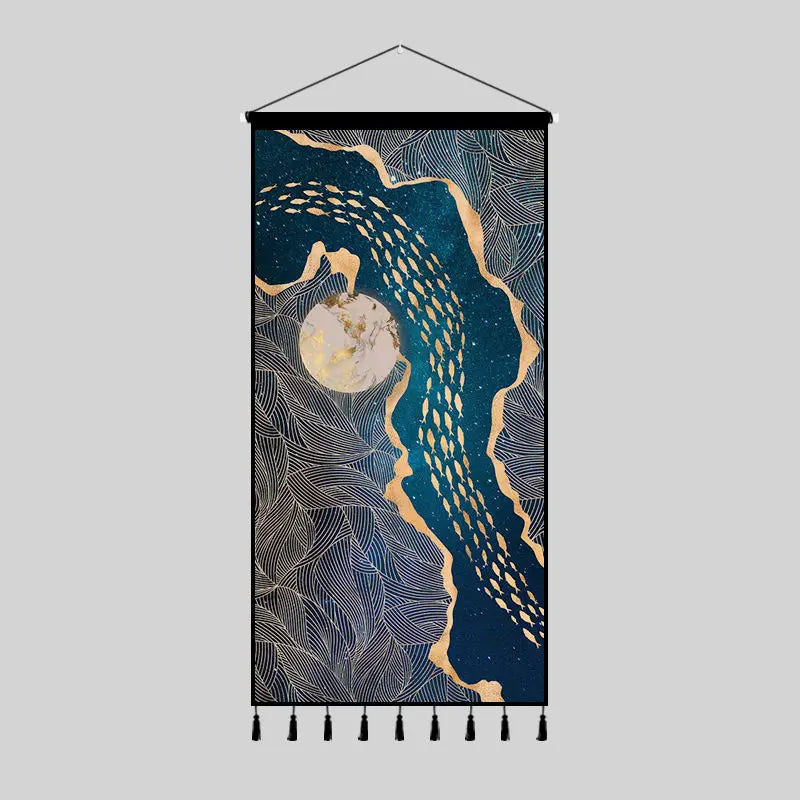 Tapestry decoration painting living room entrance porch new Chinese background cloth wall decoration hanging cloth wall decor Oasis Select 40cm x80cm 4 tassels 9