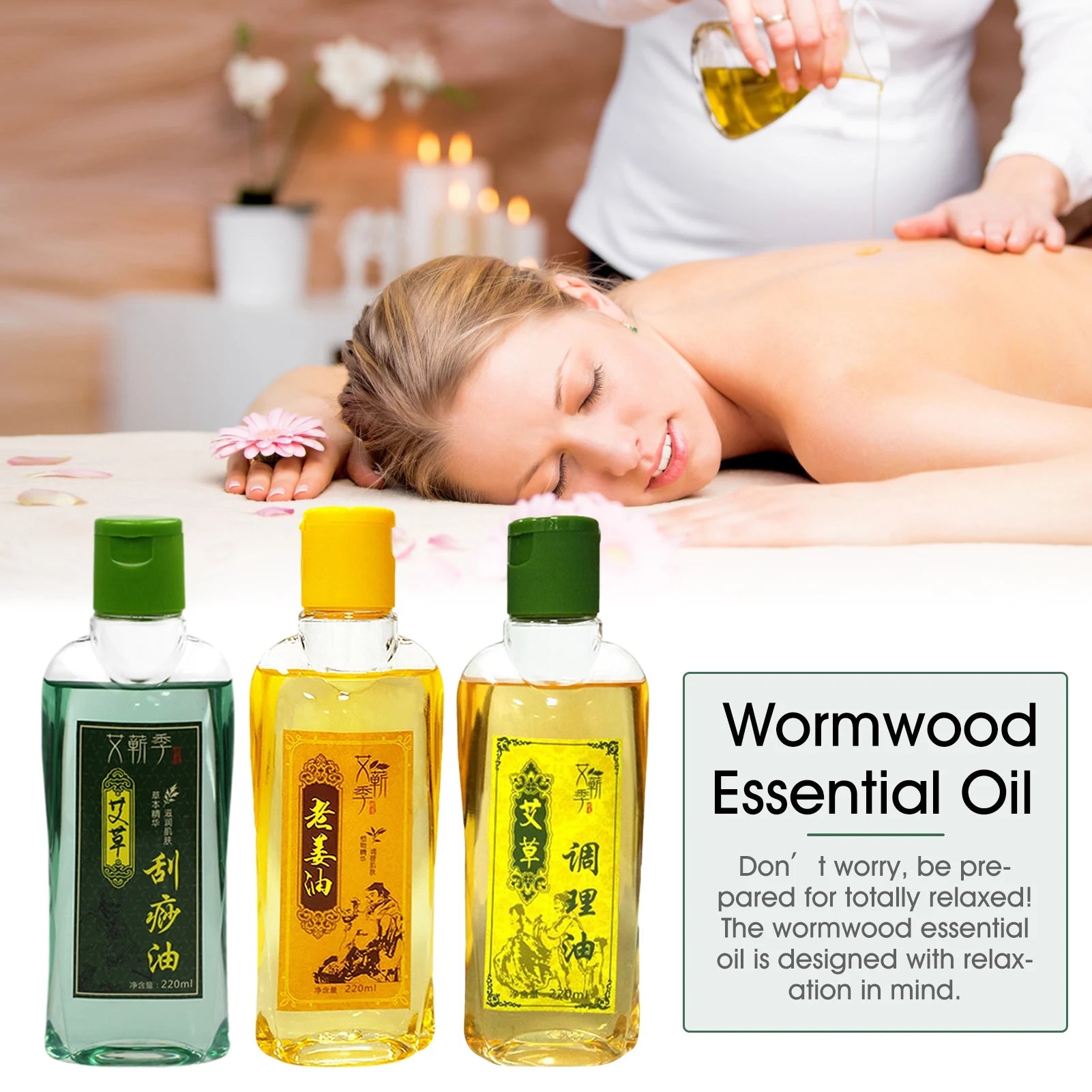 220ML Argy Wormwood Ginger Essential Oil Body Massage Oil Stress Relief SPA Scrape Therapy Essential Oil Body Massager Body Care Oasis Select