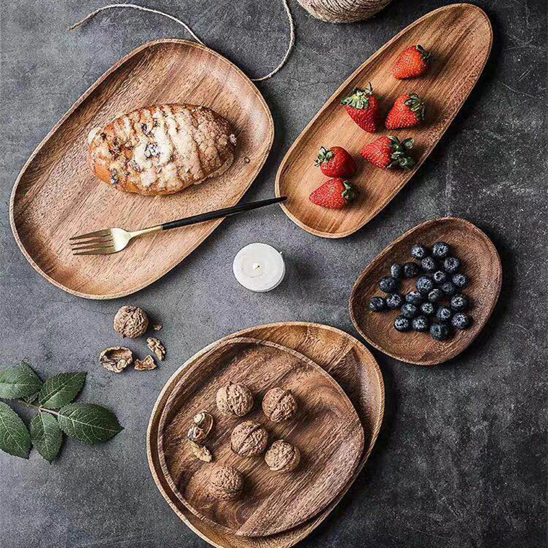 Irregular Oval Acacia Wood Serving Tray – Fruit & Dessert Plate Wood Serving Tray Oasis Select