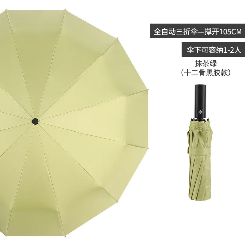 Automatic 12 bone windproof automatic umbrella men's business solid folding umbrella Oasis Select light green