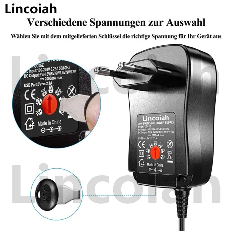 Universal Adapter AC 100-240V DC 3V 4.5V 5V 6V 7.5V 9V 12V 30W Multi-function Adjustable Power Supply for LED Light Strip Camera Oasis Select