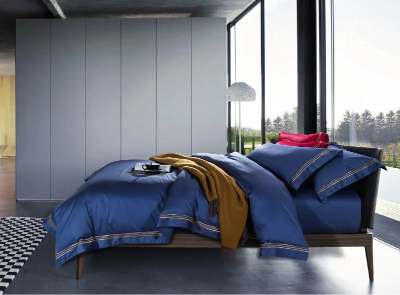 120s long-staple cotton satin cotton light luxury quilt cover four-piece high-end hotel European-style cotton bedding Oasis Select Sapphire blue 2.0m bed sheet