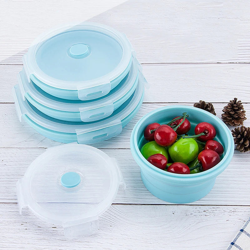 4-Piece Silicone Folding Lunch Box Set – Microwave & Leakproof Silicone Food Containers Oasis Select