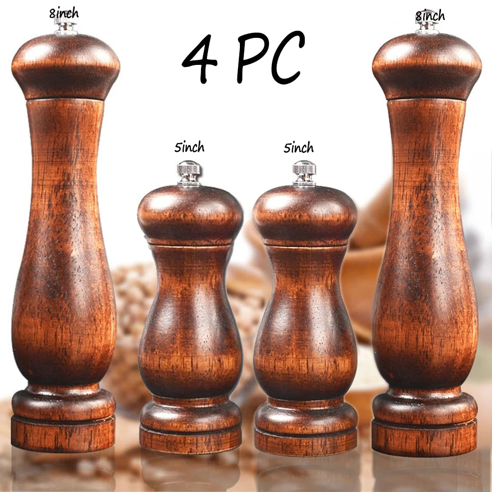 4PC Oak Pepper Grinder Coarse Salt Solid Wooden Oak Pepper Mill Handheld With Adjustable Ceramic Core Manual Kitchen Tools Oasis Select