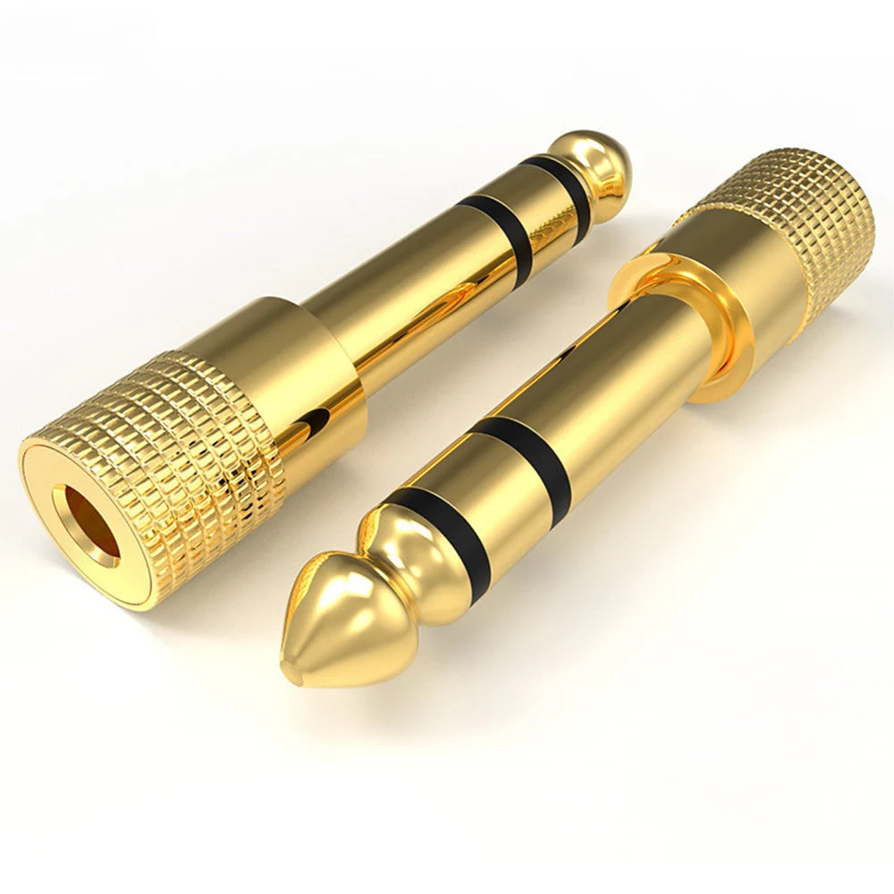Gold 6.35mm 1/4" Male to 3.5mm 1/8" Female Stereo Audio Adapter