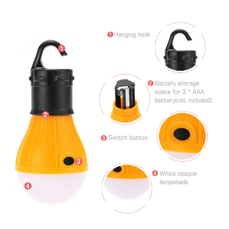 Portable LED Lamp Bulb Camping Light Emergency Light with Hanging Hook Tent Light Camping Lantern Waterproof Oasis Select