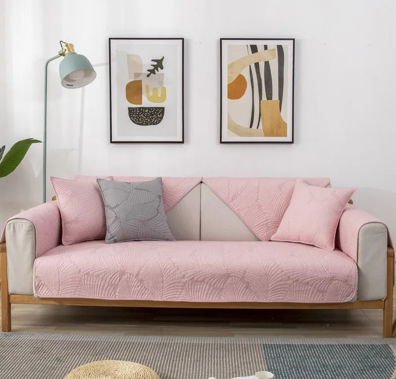 Four Seasons General sofa cushion pure cotton cloth cushion Nordic simple modern non slip solid wood sofa cover couch cover Oasis Select 90cm x 160cm Pink