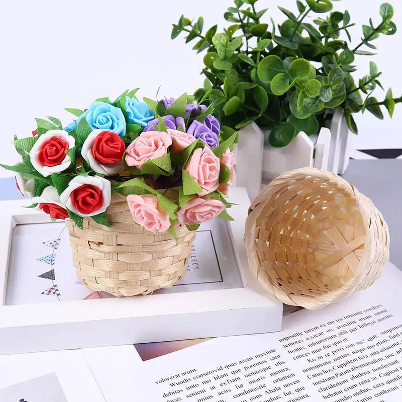 New Handmade Bamboo Garden Flower Pot Wicker Basket Straw Patchwork Wicker Rattan Seagrass Storage Organizer Nursery Pots Oasis Select