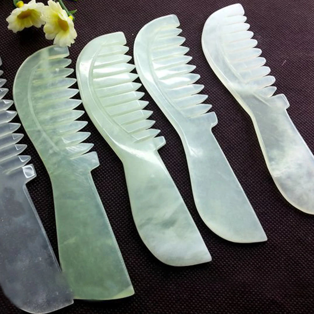 Natural Jade Stone Massage Comb Jade Scraping Comb Massage Head Soothing Nerve Jade Massage Comb Hair Care Tools Random Color Oasis Select