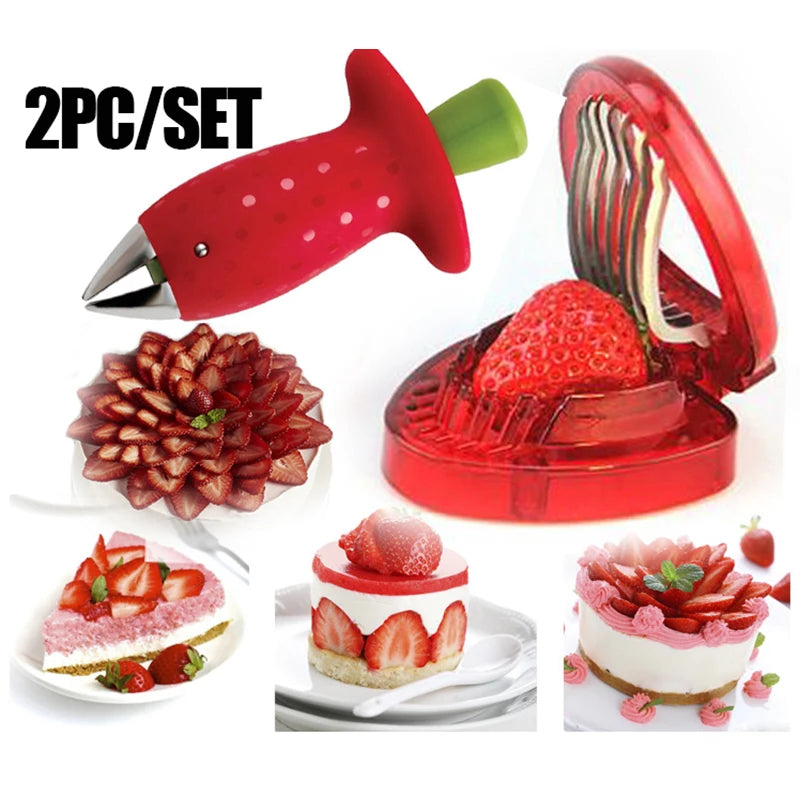 2pc/ Set Kitchen Fruit Gadget Tools Strawberry Slicer Cutter Strawberry Corer Strawberry Huller Leaf Stem Remover Oasis Select