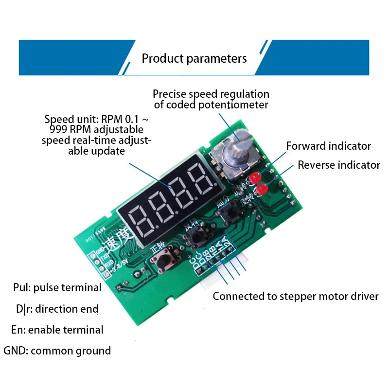 Speed RPM Display Stepper Motor Driver Controller Board Speed Adjustable Reversal Oasis Select