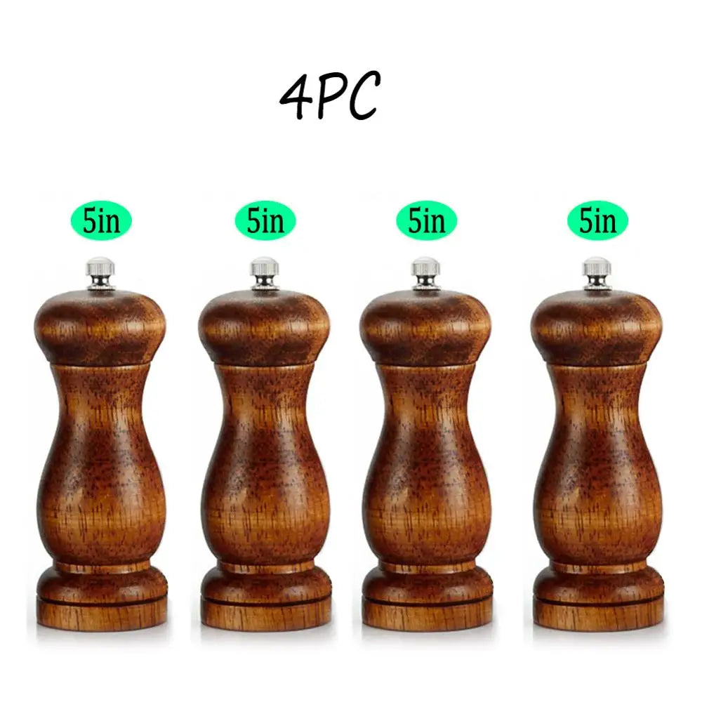 4PC Oak Pepper Grinder Coarse Salt Solid Wooden Oak Pepper Mill Handheld With Adjustable Ceramic Core Manual Kitchen Tools Oasis Select 4PC 5inch