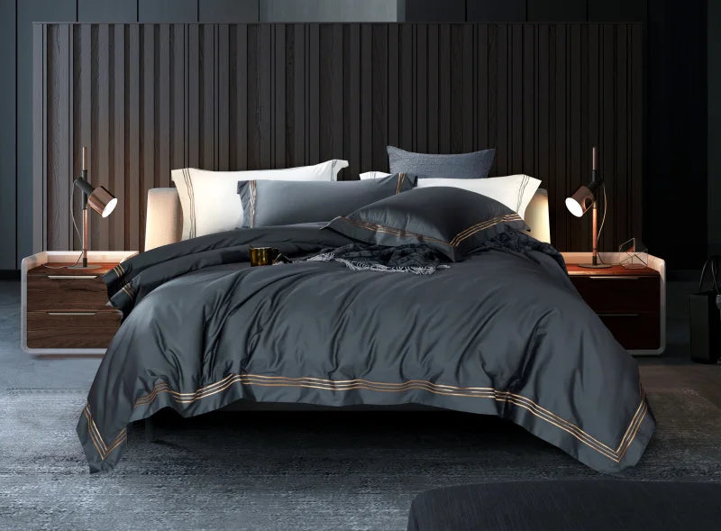 120s long-staple cotton satin cotton light luxury quilt cover four-piece high-end hotel European-style cotton bedding Oasis Select Mocha Black Grey 2.0m bed sheet