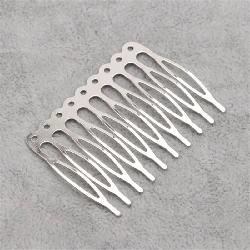 10pcs Gold Metal Side Hair Combs Plain Blank Headpiece French Twist Clip For DIY Wedding Bridal Veil Combs Decor Hair Accessory Oasis Select Rhodium Hole 10