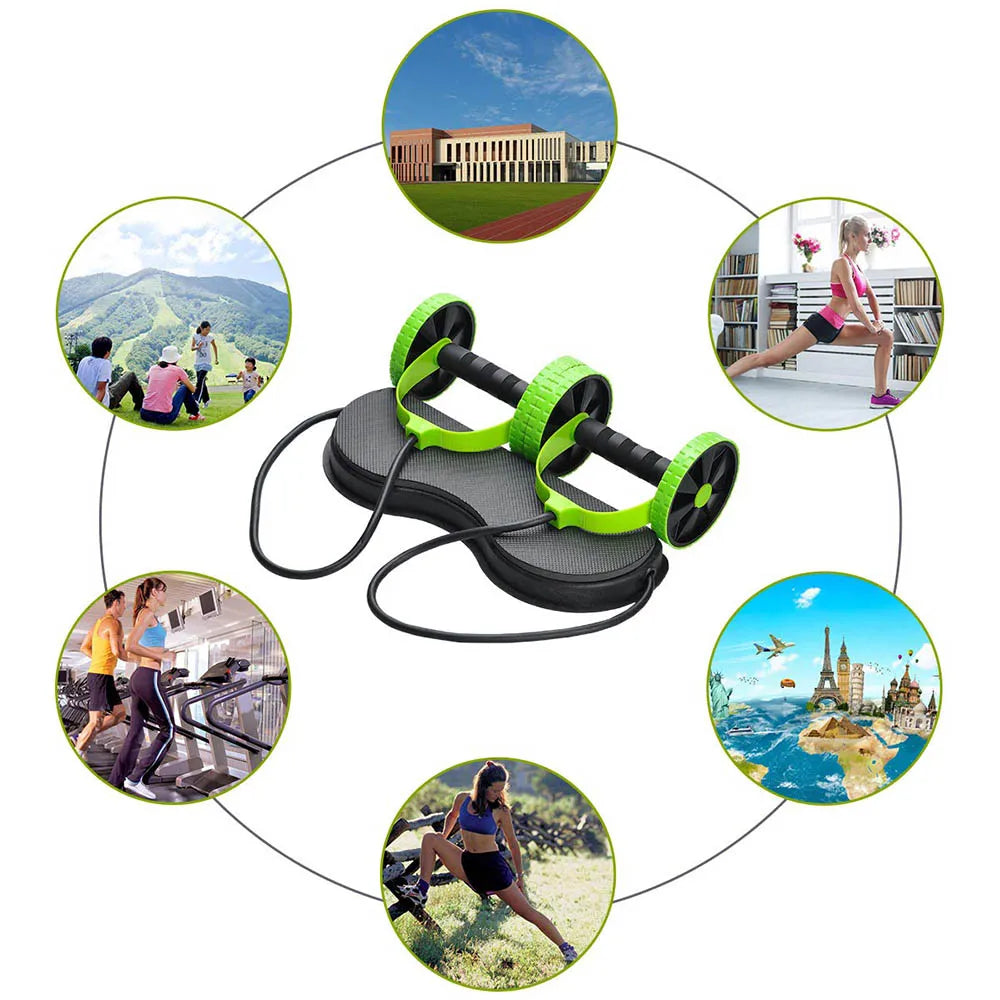 Abdominal Double Wheel Ab Roller Gym Home Muscle Exercise Fitness Equipment Pull Rope Resistance Bands Slimming Device Oasis Select