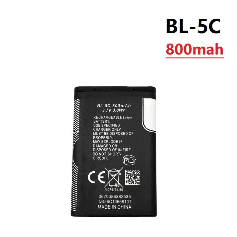 1Pcs 3.7V 1020mAh Battery BL-5C BL5C BL 5C Rechargeable Batteries For Nokia 2112 2118 2255 2270 2280 2300 2600 2610 3125 3230 Oasis Select black