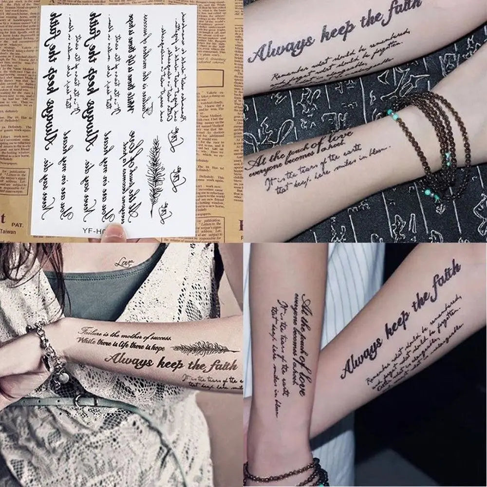 Waterproof Temporary Tattoo Stickers – Black Words & Feather