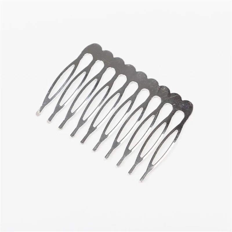 10pcs Gold Metal Side Hair Combs Plain Blank Headpiece French Twist Clip For DIY Wedding Bridal Veil Combs Decor Hair Accessory Oasis Select Rhodium 10