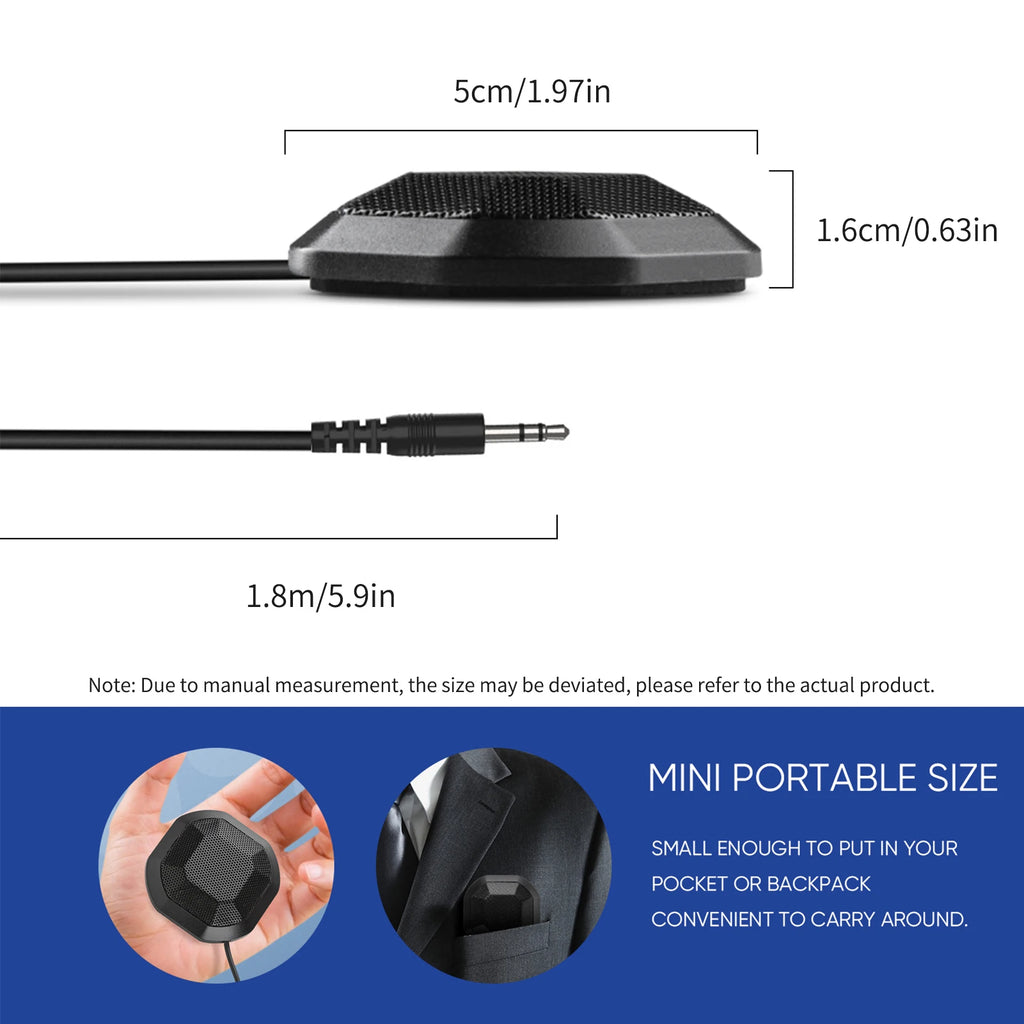 Portable 3.5mm Plug Conference Microphone 360° Omnidirectional Condenser PC Mic Plug & Play Small Microphone for PC Laptop Oasis Select