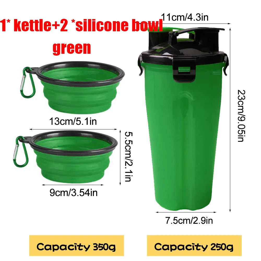 2-in-1 Portable Pet Food & Water Bottle with Folding Bowl Travel Pet Feeder Oasis Select green