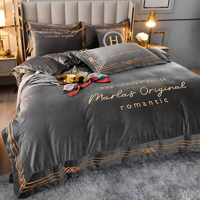 Coral fleece winter thick and warm double-sided flannel light luxury bed milk fleece four-piece suit bedding set Oasis Select 1 1.5m four-piece set