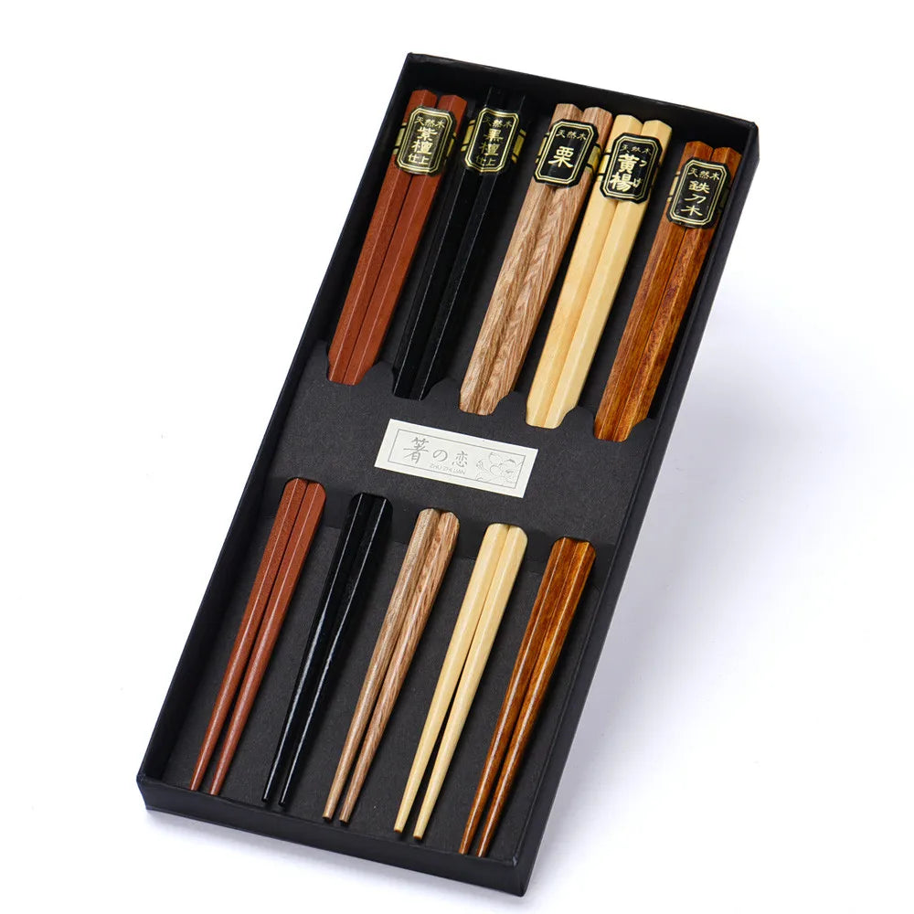 5 Pair Janpanese Korean Food Wooden Chopsticks Reusable Natural Beech Chopsticks Chinese Set Palillos Japanese Gift Pack Oasis Select Default Title