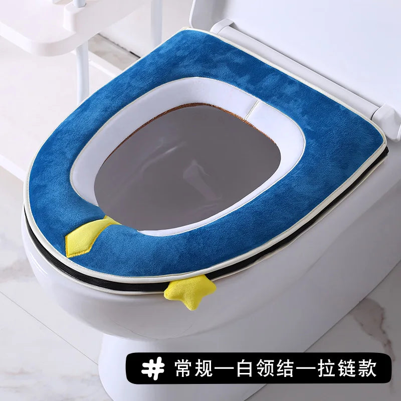 Household four seasons waterproof cute European style toilet seat zipper type universal creative toilet seat toilet seat Oasis Select Regular White tie