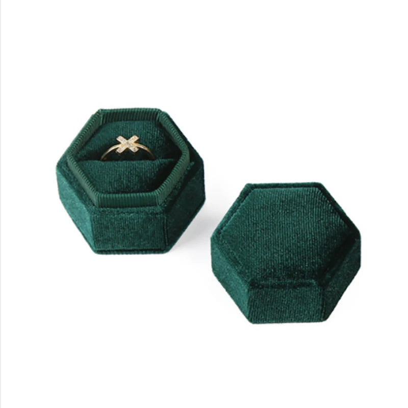 Hexagon Velvet Ring Box with Detachable Lid | Jewelry Holder