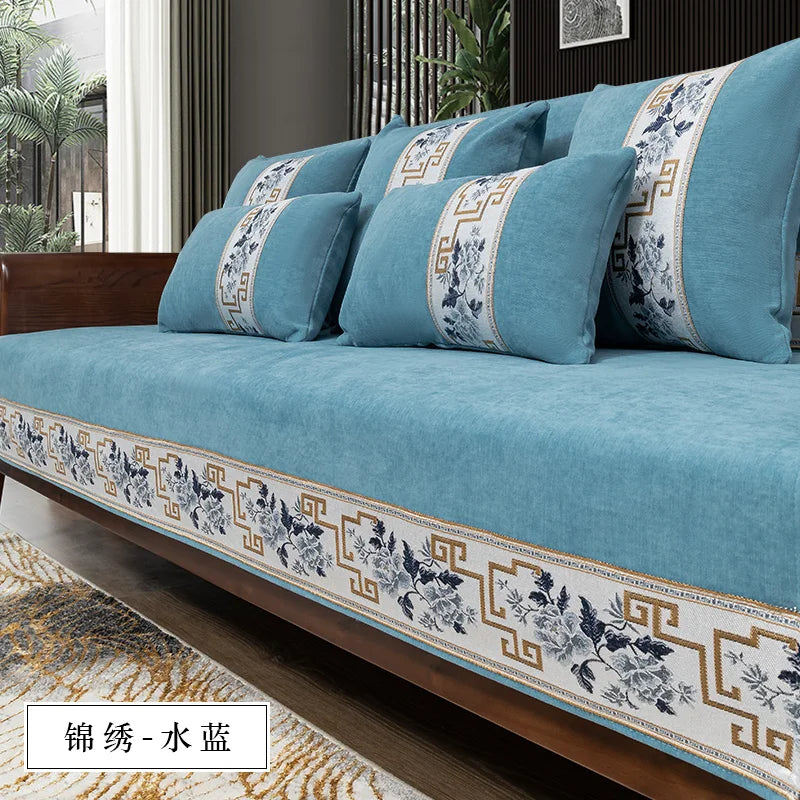 Four seasons universal high-grade solid wood non-slip new Chinese sofa cushion Nordic minimalist style back towel couch cover Oasis Select