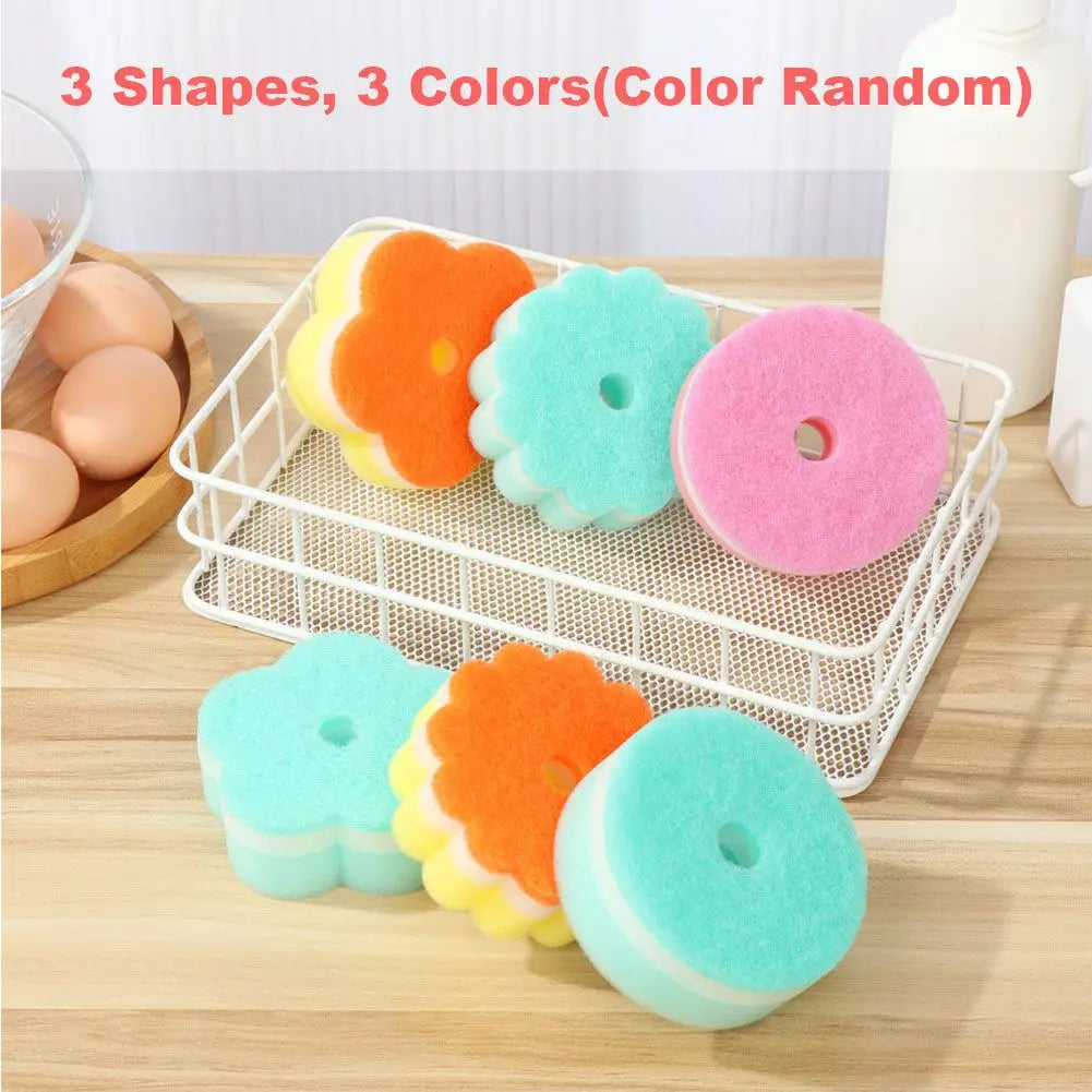 Cleaning Tool Wash Dishes Sponge Random Color Sponge Brush Dishwashing Sponge Flower Round Shape Scouring Pads Oasis Select
