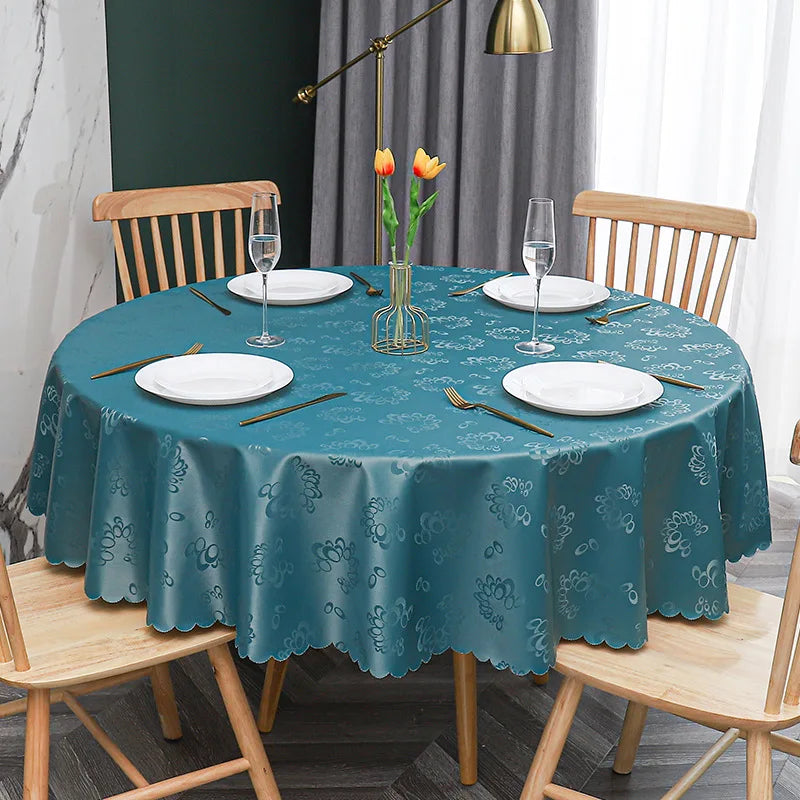 European waterproof oil proof scald proof and wash free round table cloth for Hotel round table cloth round table cover Oasis Select Diameter 240cm Dark green