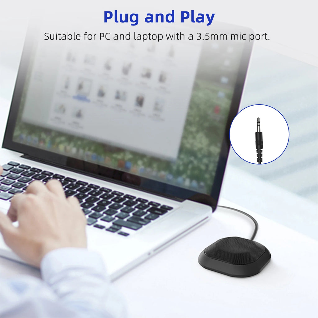 Portable 3.5mm Plug Conference Microphone 360° Omnidirectional Condenser PC Mic Plug & Play Small Microphone for PC Laptop Oasis Select
