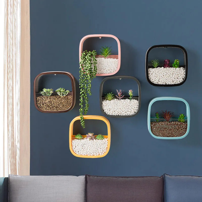 Flowerpot wall hanging green rose and copper coin grass wall hanging flower box creative Nordic living room decoration Oasis Select