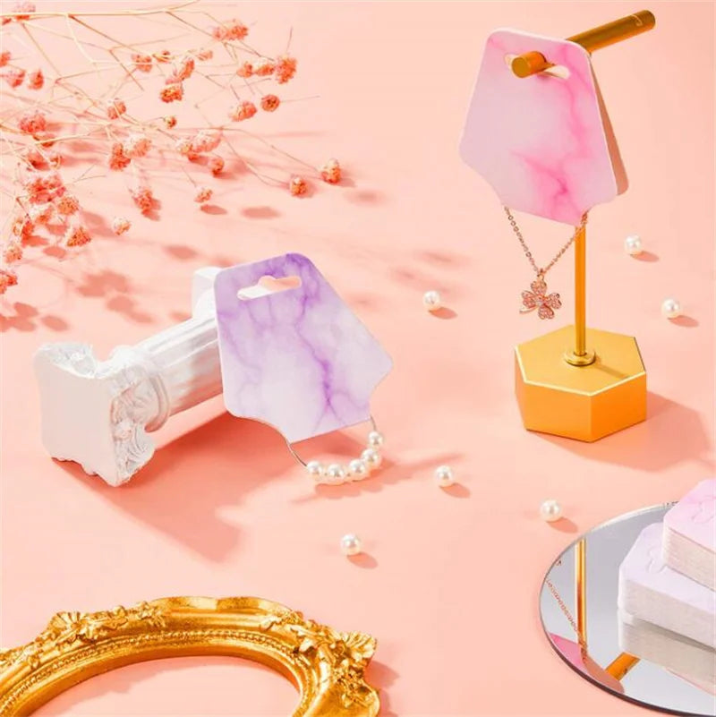 50pcs Marble Earring Display Cards Holder for Necklace Jewelry Packaging Selling Organizer Small Businesses Material Supplies Oasis Select