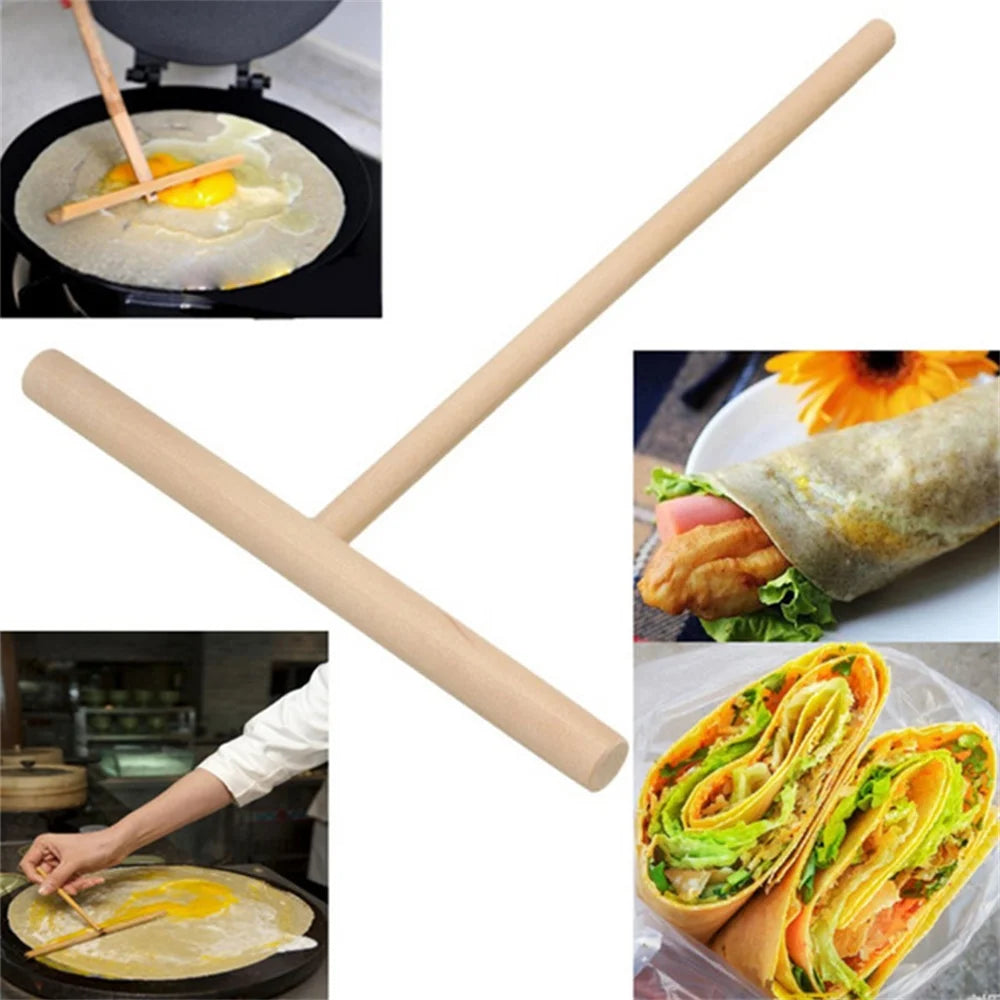 1Set Wooden T Letter Kitchen Tool Stick Smooth Pancake Maker Egg Cooker Pan Flip Nonstick Baking Home Kitchen Accessories Oasis Select