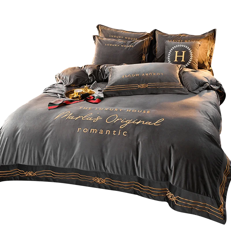 Coral fleece winter thick and warm double-sided flannel light luxury bed milk fleece four-piece suit bedding set Oasis Select