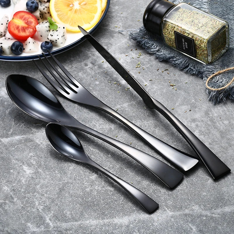 Black Gold Steel Cutlery Set Western Dinnerware Set Portable Stainless Steel Kitchen Forks Spoons Knives Tableware Oasis Select