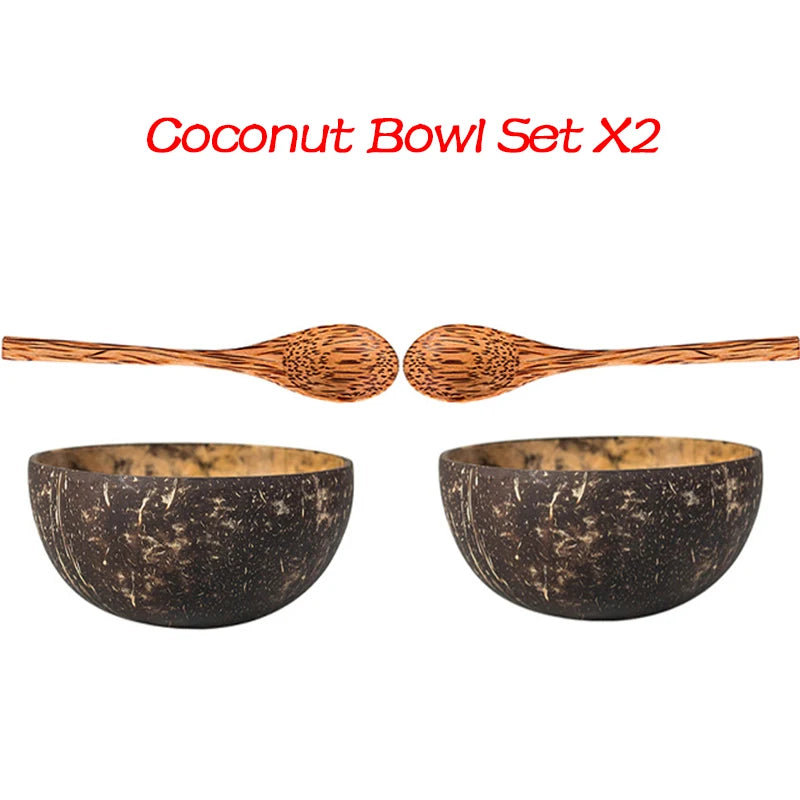 Natural Coconut Shell Bowl – Eco-Friendly Fruit & Salad Bowl Coconut Shell Bowl Oasis Select 2PCS with spoons